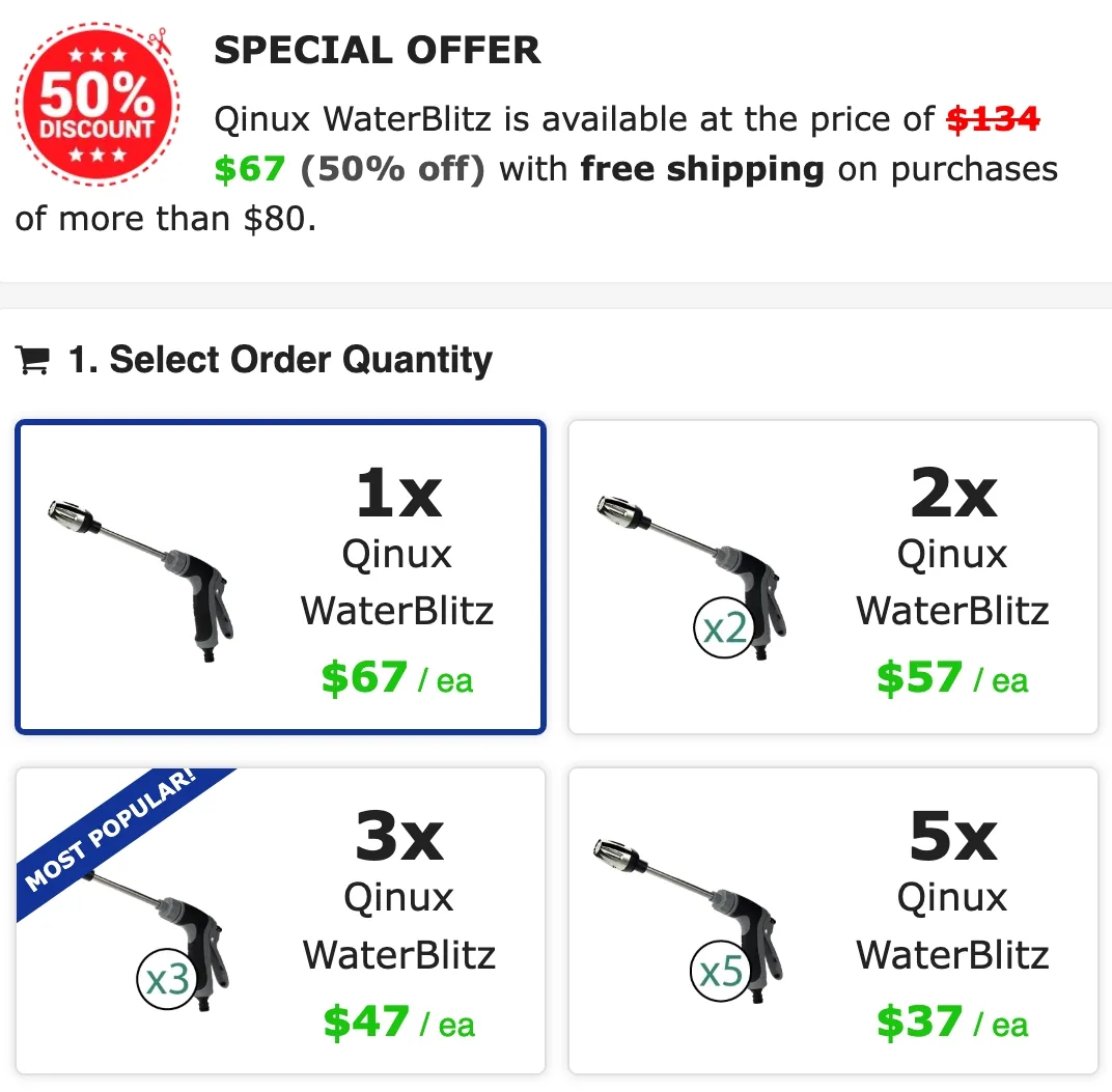 Waterblitz Pricing — 50% Off Today With Free Shipping